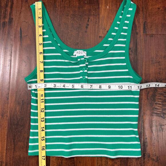 Green & White Ribbed Striped Cropped Henley Tank Top‎ Small Vintage Inspired Y2k - Picture 2 of 2